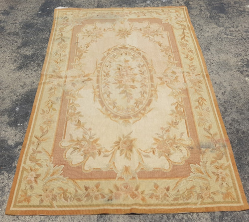 Vintage French Floral Needlepoint Handmade Multicolor Rug Wool Carpet 174x113 cm
