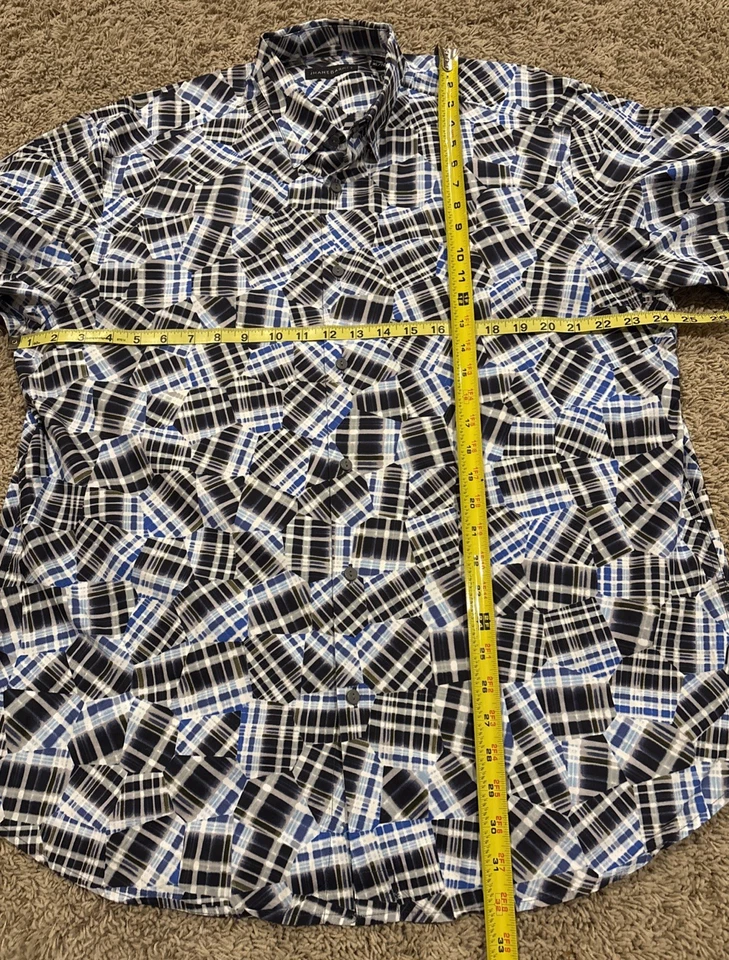 Camisa Jhane Barnes Para Hombre XL Blanca Azul Negra Rayas Texturizada Abstracta Geométrica Foto 3 de 4