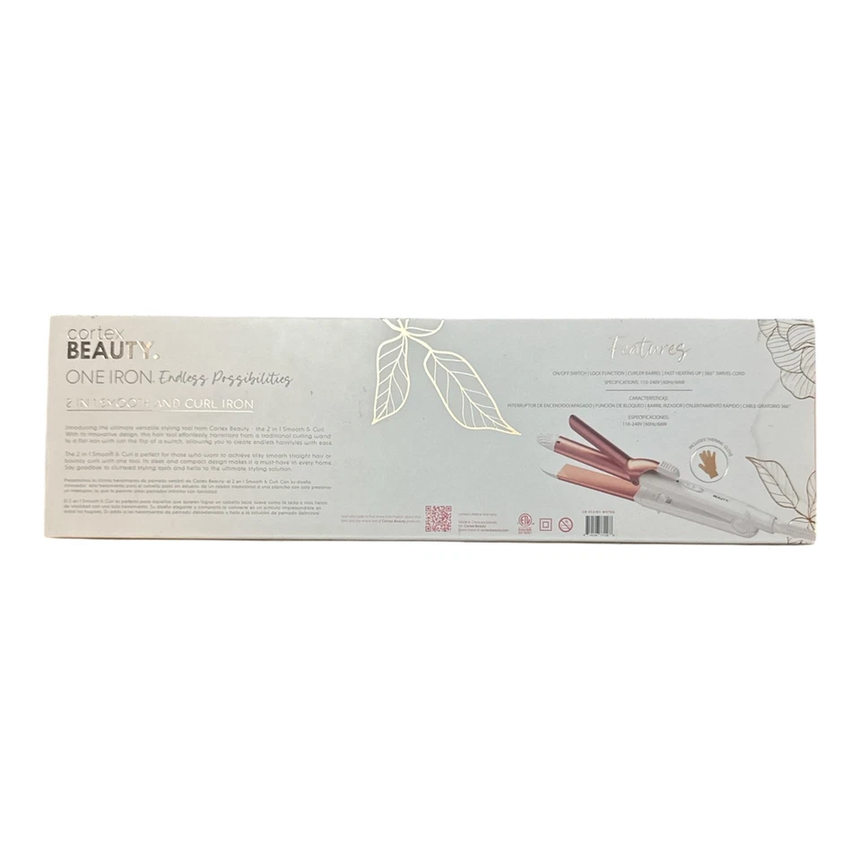 Cortex Beauty  2 in 1 Smooth & Curl - Flat Iron / Curler - White / Pink - Image 2 of 4