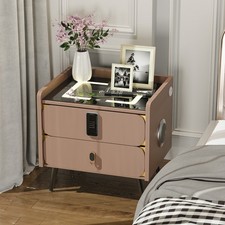 20" Tall Smart nightstand with combination lock Bluetooth player Light coffee 