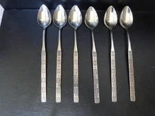 6 VINTAGE MCM CAPRI Distinction Deluxe Oneida Stainless Iced Tea Spoons 7.5"