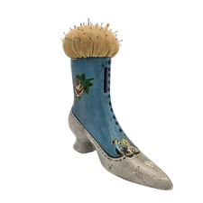 Plaster Victorian High Heel Boot Pincushion 7" tall