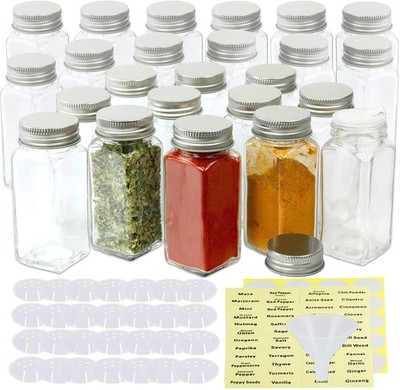 Simple Houseware 24-Pack 4 oz Glass Spice Jars, Square Bottles w/ Shaker Lids