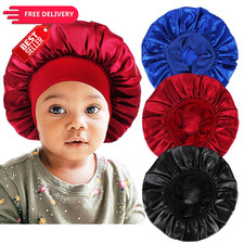 3 PCS Satin Baby Bonnets for Sleeping Toddler One Size, C-black,wine Red,blue