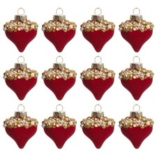 12Pcs Valentine Heart Shaped Ornaments, Red Velvet Heart Ornaments with Gold ...
