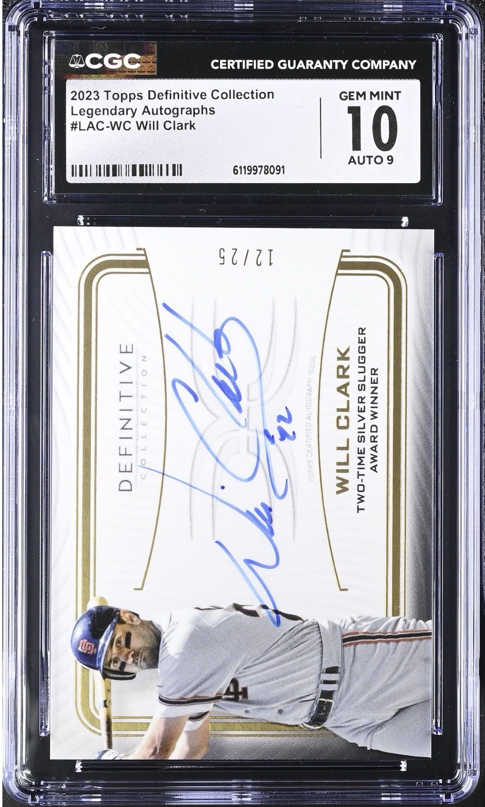 Topps 2023 Definitive Will Clark Auto LAC-WC /25 Giants CGC 10 Auto 9