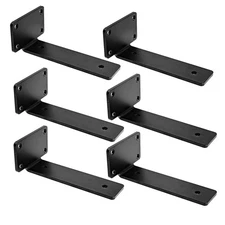 Shelf Brackets Heavy Duty Floating 6" Black Metal 6 Pack 1/5" Thick 160lb