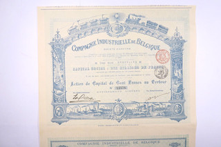 COMPAGNIE INDUSTRIELLE DE BELGIQUE ACTION DE CAPITAL DE 100 FRANCS 1898