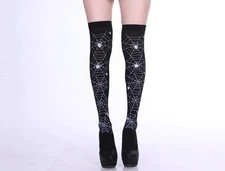 NEW SPIDER WEB PRINT HALLOWEEN BLACK OVER THE KNEE THIGH HIGH STOCKINGS TIGHTS