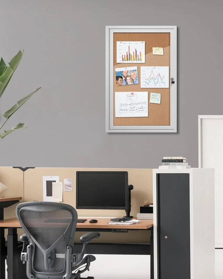 Self-Healing Cork Lockable Bulletin Board – 36"x24" with Pushpins Included - Image 4 of 4