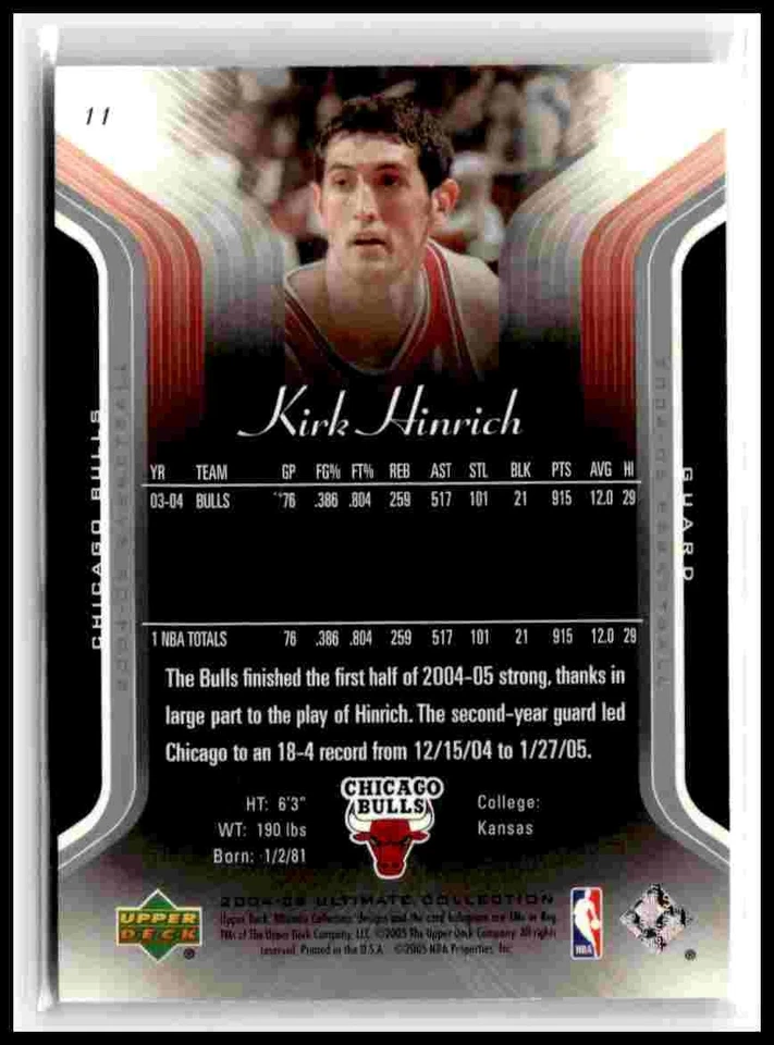2004-05 Upper Deck Ultimate Collection #11 Kirk Hinrich #/750 - Image 2 of 2