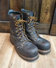 Mens Thorogood 814-4578 10" Brown Leather Steel Toe Safety Work Boots Size 11 D 