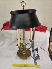 Fredrick Cooper Antique Dual Bulb Patinated Brass Table Lamp/Shade 32"