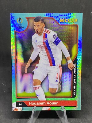 Houssem Aouar 2021-22 Topps Merlin Chrome UEFA Aqua Refractor SP Card #18