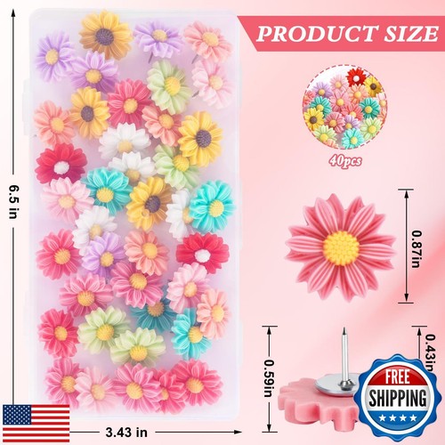 DANRONG 40 PCS Decorative Push Pins, Thumb Tacks for Bulletin Board, Cute Thu - Picture 2 of 5