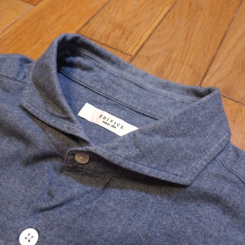 LNWOT Edifice Made in Japan Brushed Denim Cutaway Shirt Gray/Blue Fits Medium - Picture 2 of 10