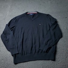 Tommy Hilfiger V Neck Sweater Mens L Large Cotton Black Casual Adult Streetwear