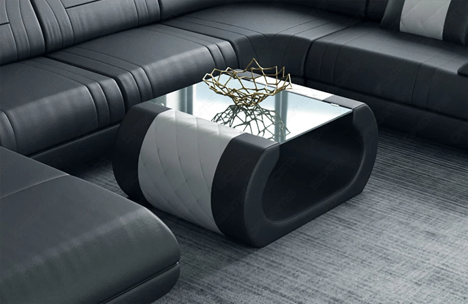 Couchtisch Tisch Wohnzimmertisch RIMINI Ledertisch Design Beistelltisch Stauraum - Bild 2 von 4