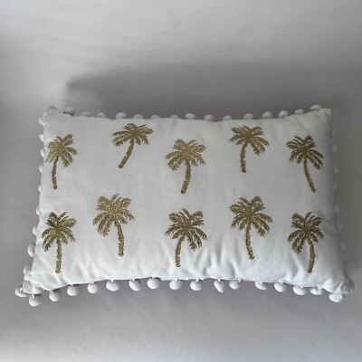 Lilly Pulitzer Pillow Double Sided Reversible 20 X 12 Pink Blue Gold Palm  Trees