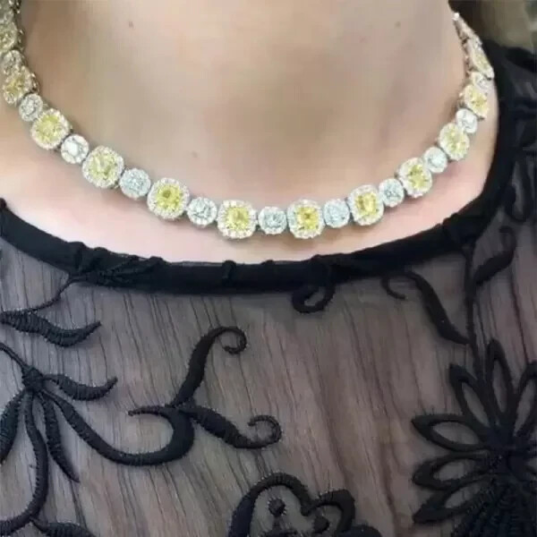 22Ct Cushion Cut, Lab Created Sapphire Necklace 14k White Gold Plated 18 Inch