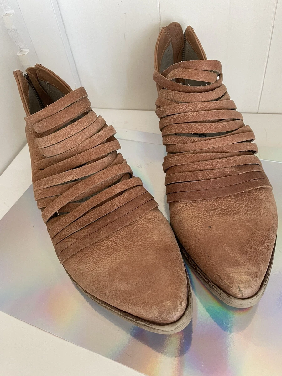 Free People Lost Valley Distressed Brown Sliced Leather Booties