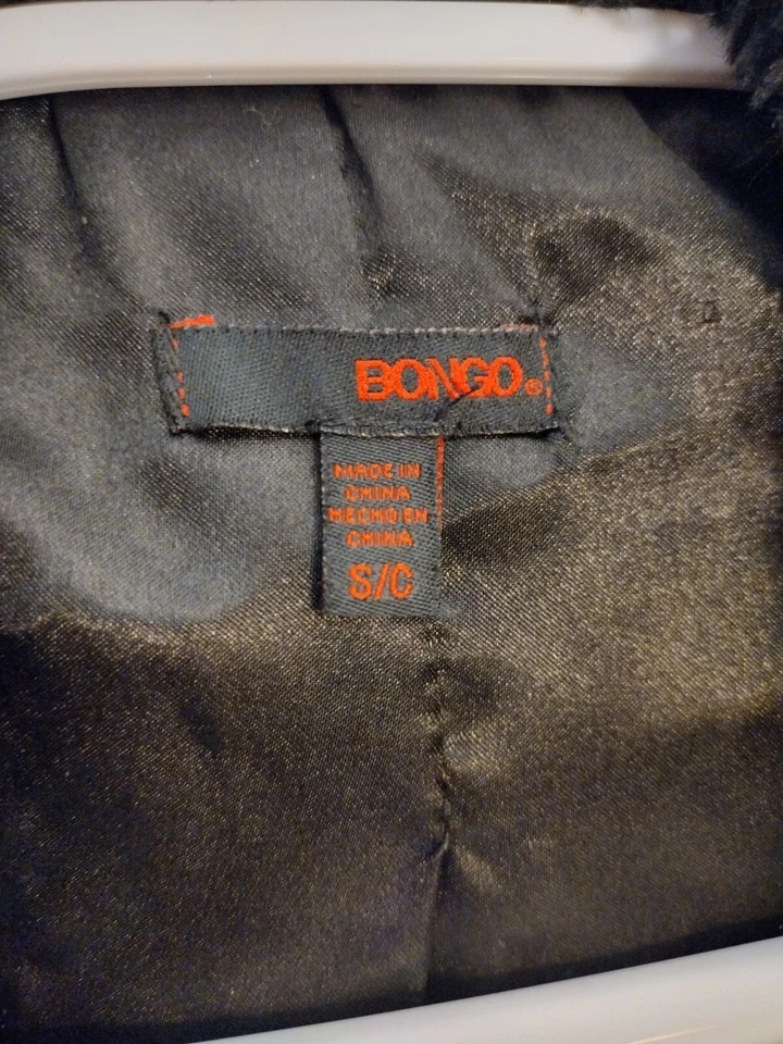 Chaqueta negra de piel sintética Bongo talla pequeña sin cierre frente abierto súper linda tendencia Foto 4 de 4