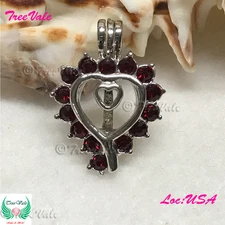 Red Crystal Love Heart - Silver Plated - Locket Pearl Cage Pendant - Hold 6-8mm