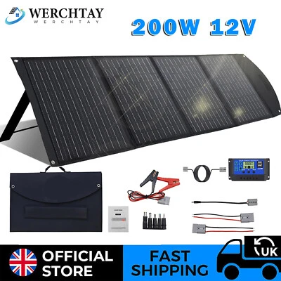 200W 12V Portable Folding Solar Panel Kit for Car/Caravan/Power Station/Camping