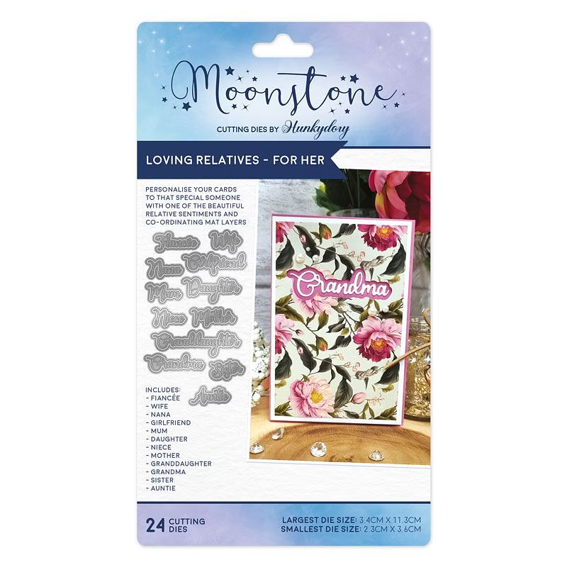 Hunkydory Moonstone  - LOVING RELATIVES - FOR HER Sentiments Die Set - MSTONE936