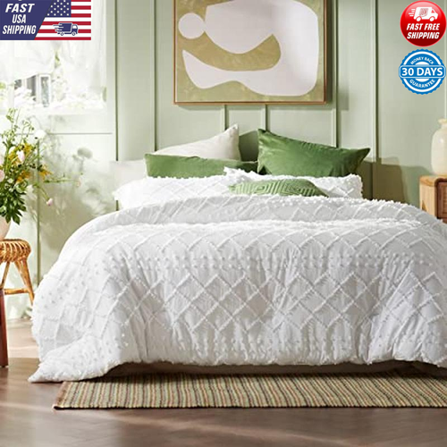 Duvet Cover Bedding Tufted Queen Size All Seasons 3 Pieces Embroidery
