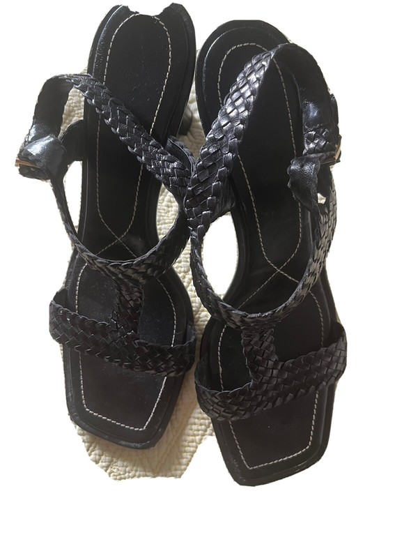 Escada Patent Leather Strappy Heels Black Sandals Size 10B
