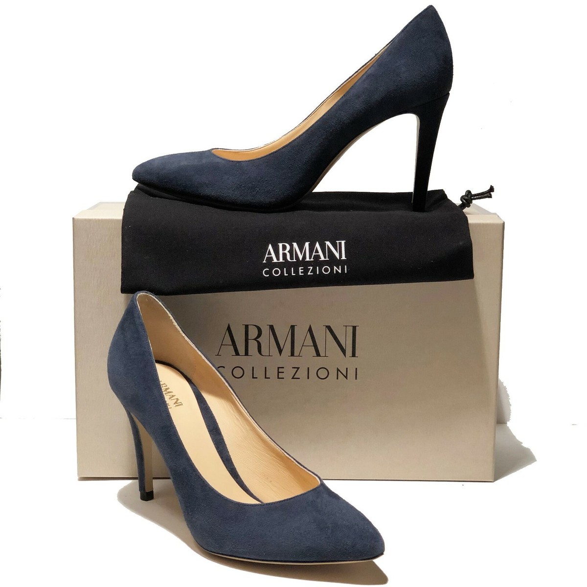 $695 NEW Armani Women's Navy Suede Leather 36 Pointed Toe Stiletto Heels  Pumps