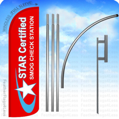 STAR CERTIFIED SMOG CHECK STATION -Windless Swooper Flag 15' KIT Feather Sign rq