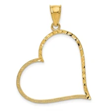 10K Yellow Gold Satin Diamond-cut Crooked Heart Pendant 1.65g, L-38mm, W-26mm