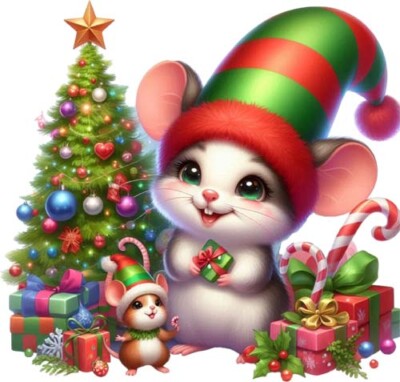 Wandbild bunt Weihnachten Ratte Baum Schlafzimmer Kinderzimmer Dekor Vinyl Aufkleber Abziehbild