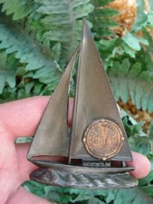 Vintage souvenir - PEWTER SAILBOAT paper weight - THE FLUME - Ausable Chasm NY
