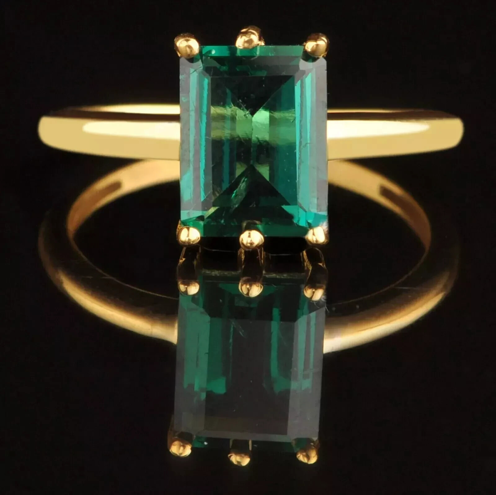 14K Yellow Gold Plated 2Ct Emerald Cut Lab-Created Wedding Ring for Women