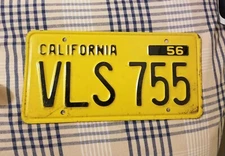 1956 Original California License Plate VLS 755 Free Shipping