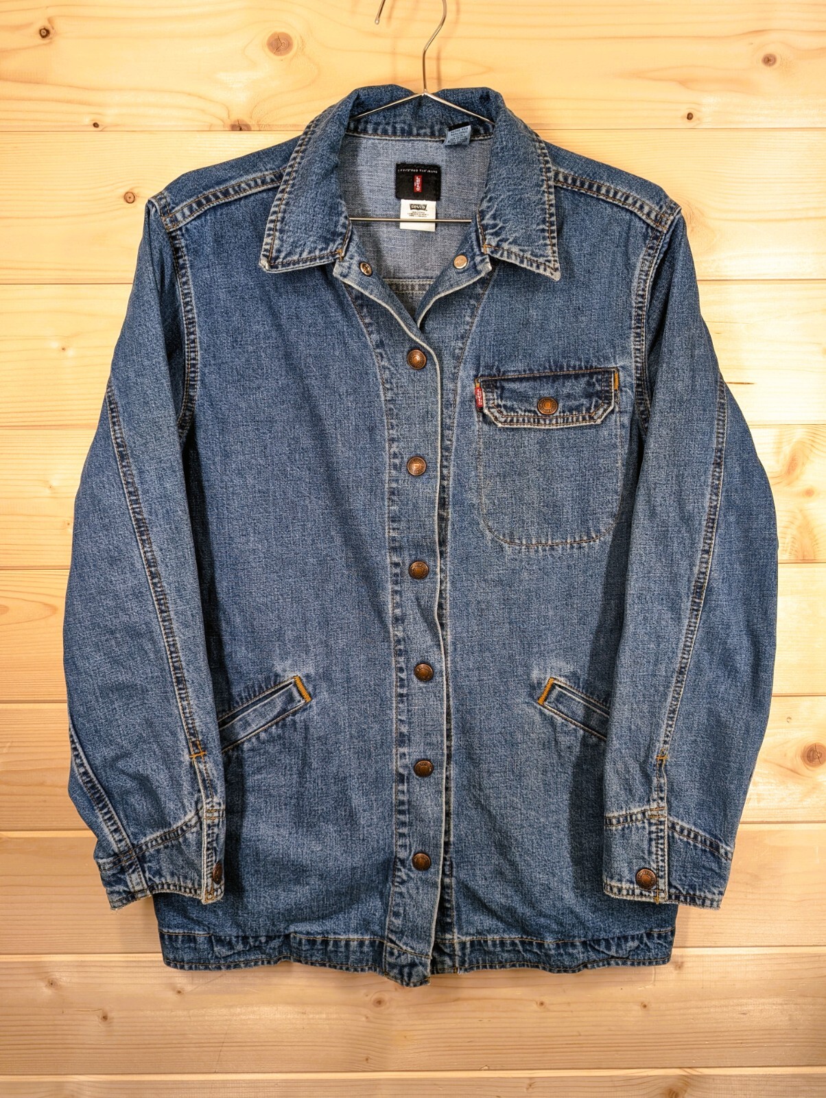 Levis Red Tab Vintage 90s Denim Jacket Mens Medium Blue Snap Button Chore Coat 1998