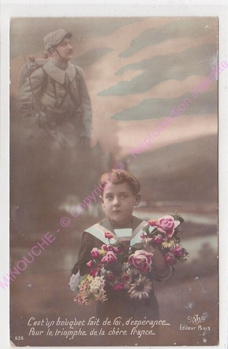 Carte Postale Patriotique Ancienne - Bouquet Offert En Temps De Guerre