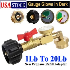 New Propane Refill Adapter 1Lb To 20Lb Tank, With Gauge And ON-Off Control Valve