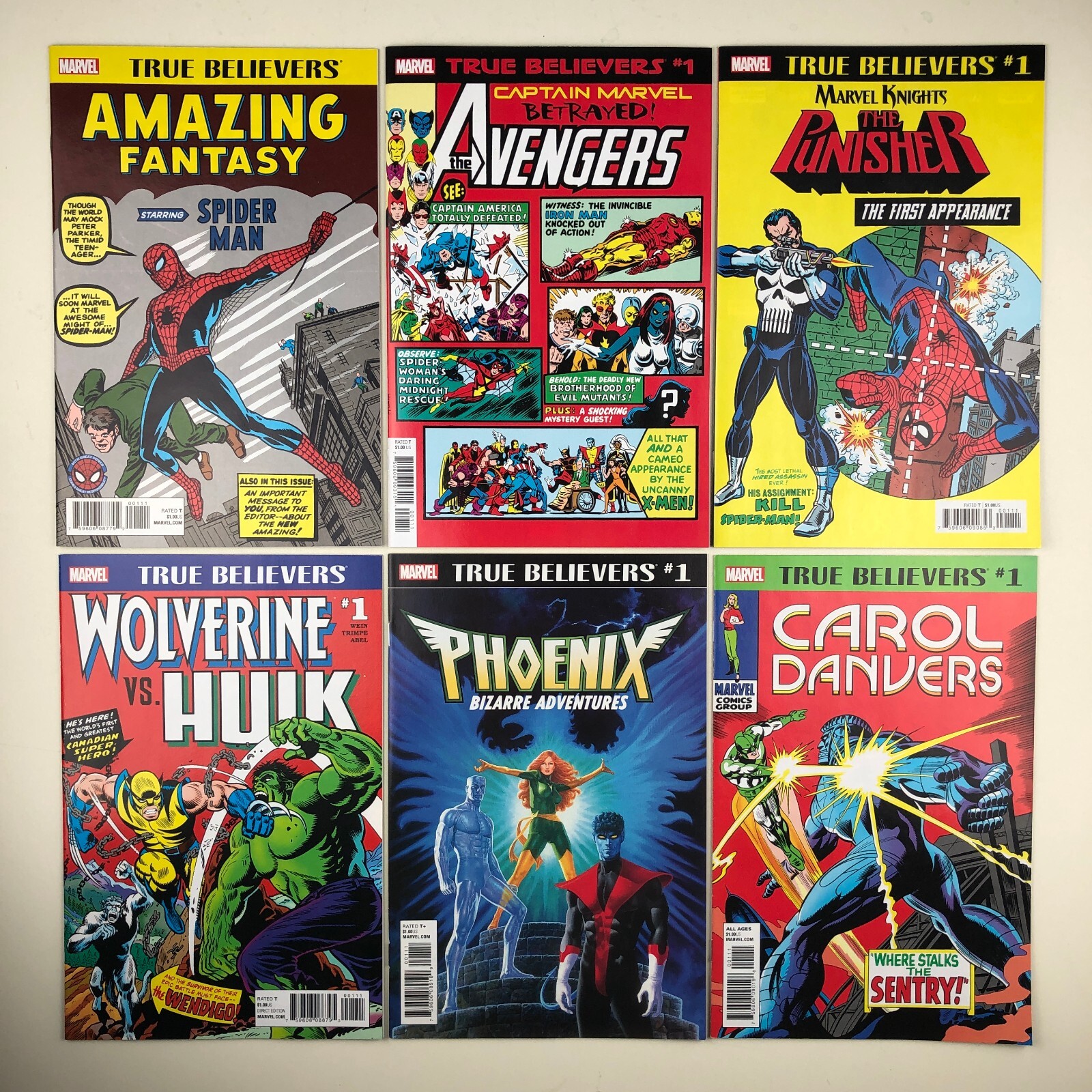 True Believers, Amazing Fantasy #15, Spider-Man #129, Hulk #181, Avengers Annual