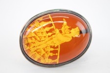 Sterling Silver True Vintage Amber Brooch Reverse Carved (10g)