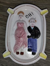 Vtg Ceramic Ashtray Risque Oh! Man Grabs Womans Butt Goosing Adult Novelty Japan