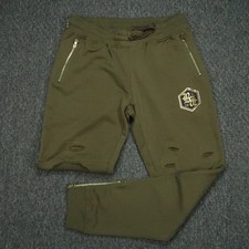 Rock Revial Pants Men Large Green Sweat Joggers Athletic Zip Pocket Distressed
