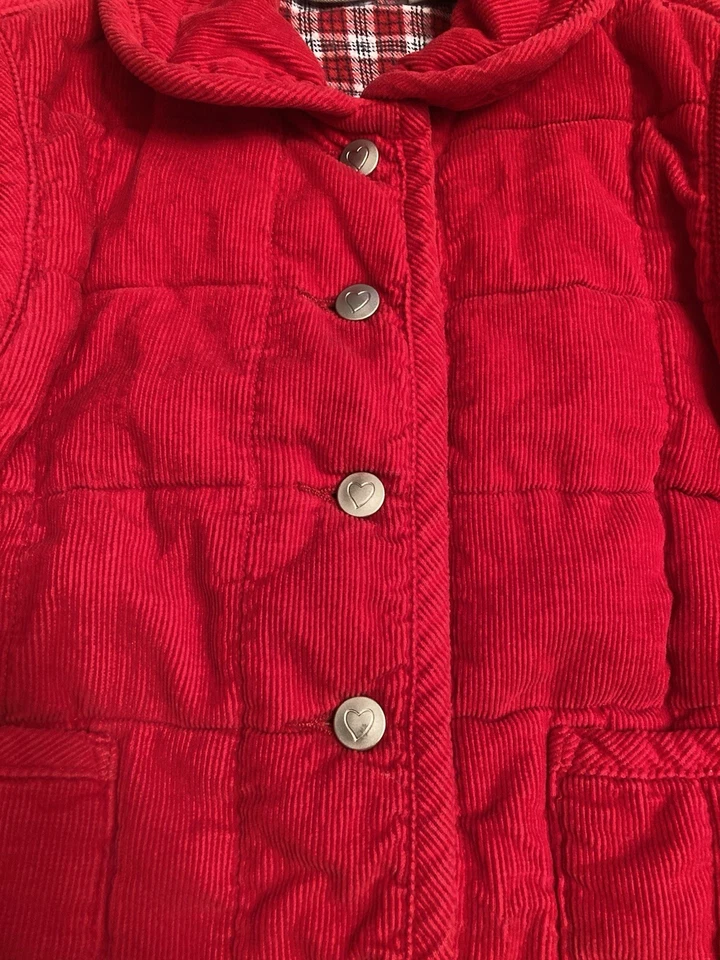 Abrigo de pana Sonoma para niñas pequeñas 3T rojo, franela a cuadros interior y botones en el corazón Foto 3 de 4