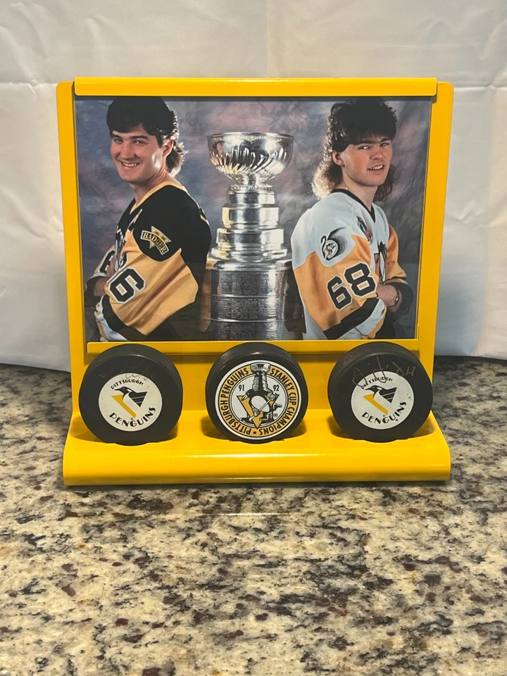 Mario Lemieux Jaromir Jagr Penguins Firmado Disco Exhibición con Certificado de Autenticidad JSA SIN RESERVA Foto 2 de 4
