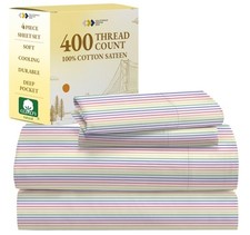 California Design Den Rainbow Stripe King Sheet Set, 4 Piece 100 Cotton Sheets