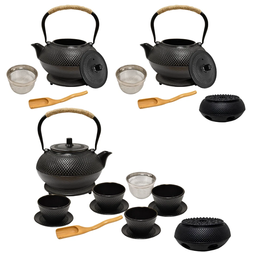 AD.CON Teiera in Ghisa 1,5L Nera Teiera Giapponese con Colino in Acciaio Inox