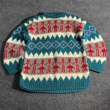 Vintage 70s Aztec 100 Wool Chunky Hand Knit Sweater Ecuador XL Rare Oversized